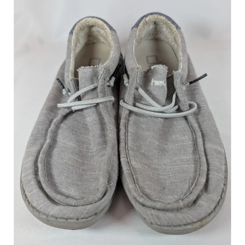 Hey Dude Wally Youth Grey Blue Linen Slip On Loafers Shoes Kids Size 6